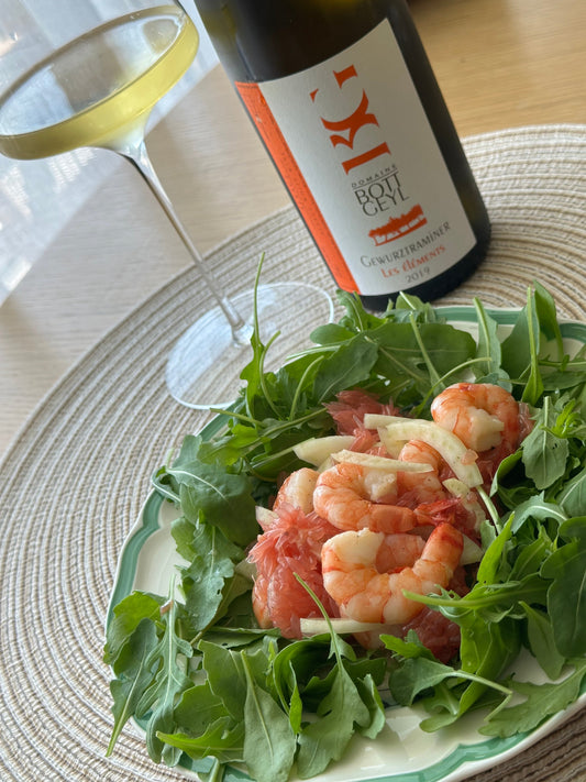 Foodpairing: Salat mit Garnelen, Grapefruit und Fenchel + Gewurztraminer von Bott-Geyl