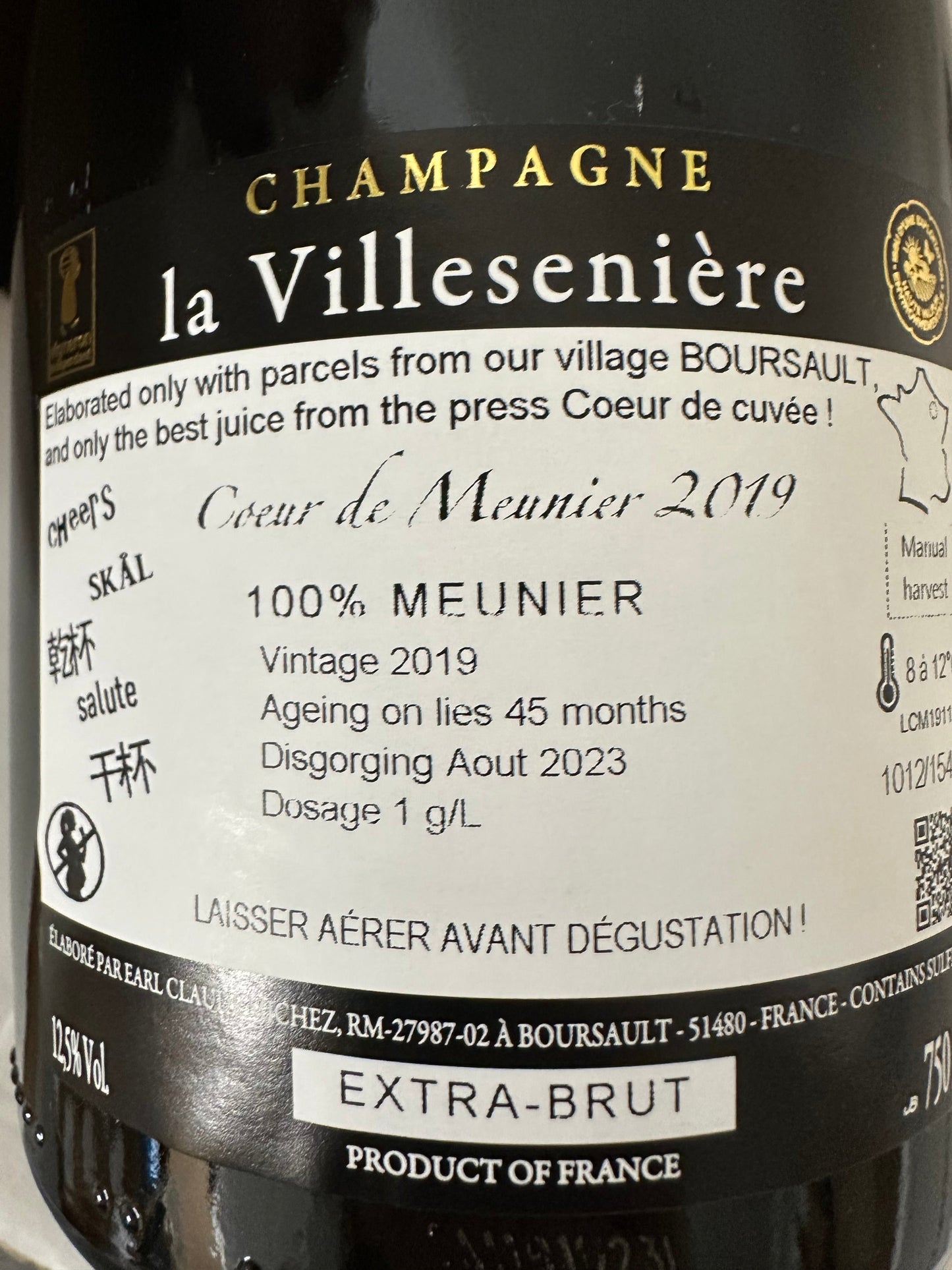 La Villeseniere "Coeur de Meunier" Cuvée Champagner Extra-Brut 2019